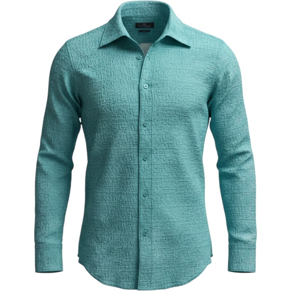 Haight & Ashbury Button Down Shirt L Turquoise Crinkle Textured Slim Fit